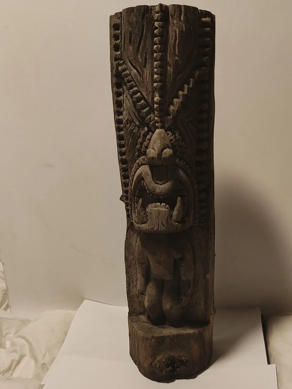 "tiki with two bottom fangs warrior"traditional Hawai God of War Ku by Kemo 1970 - Picture 1 of 12